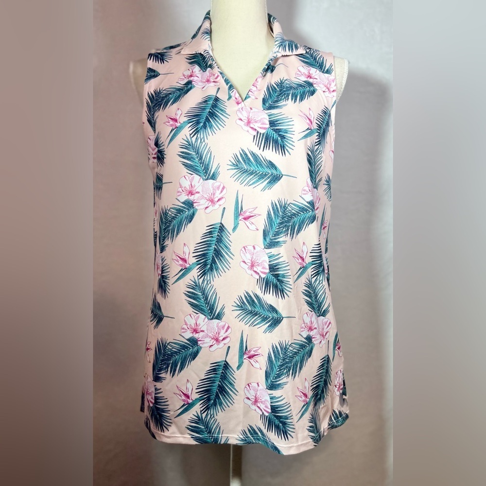 Puma NWT Floral Sleeveless Golf Shirt Size M Lightweight Pink Floral - Picture 10 of 10